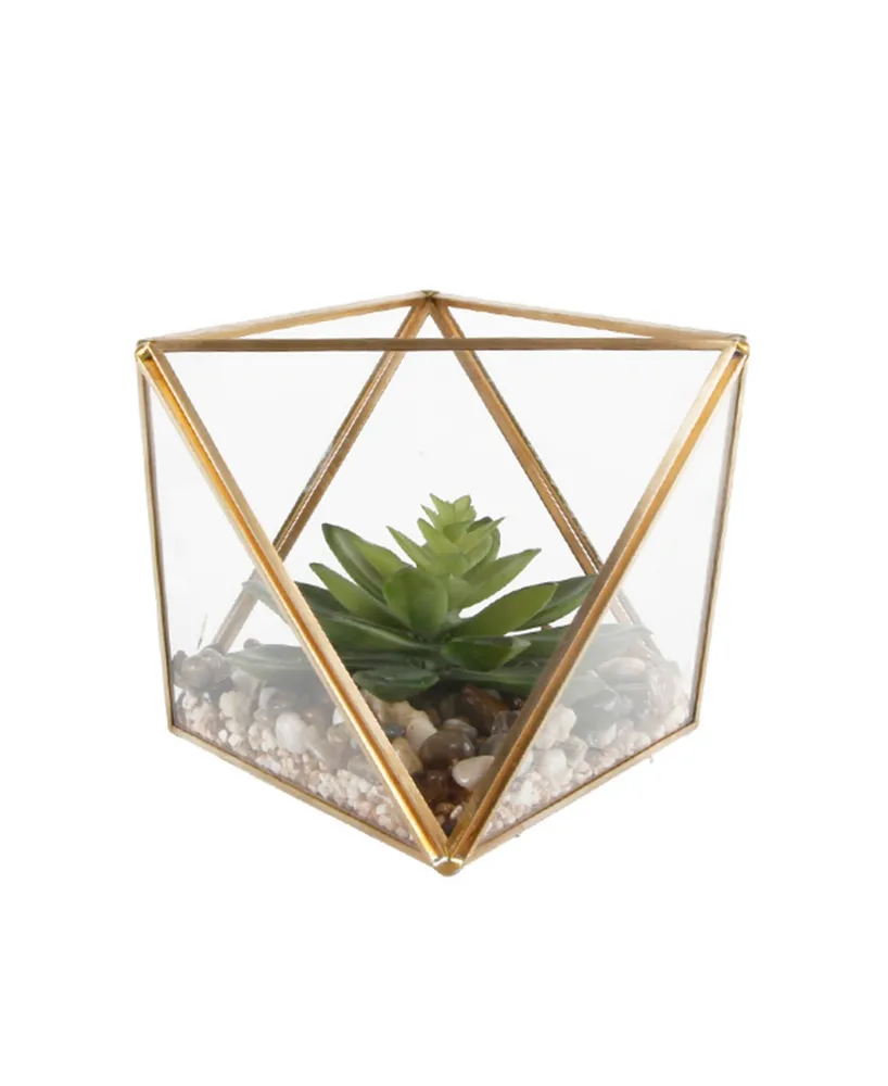 Flora Bunda Glass Square Open Top Terrarium with Faux Succulents Garden, 7"