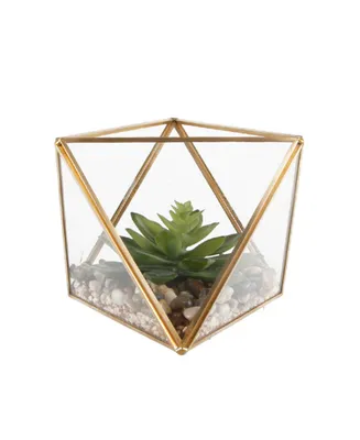 Flora Bunda Glass Square Open Top Terrarium with Faux Succulents Garden, 7"
