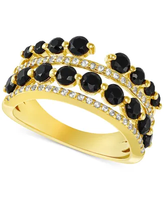 Onyx & White Topaz (1/4 ct. t.w.) Multirow Statement Ring in 14k Gold-Plated Sterling Silver