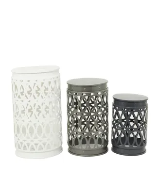 Rosemary Lane 23", 19", 15" Metal Contemporary Geometric Accent Table with Laser Carved Trellis Design, Set of 3