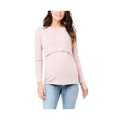 Ripe Maternity Tessa Long Sleeve Rib Up/Down Nursing Top Dusty Pink