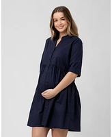 Ripe Maternity Maternity Paige Poplin Button Down Nursing Dress Navy