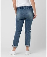 Maternity Comfy Denim Jogger with Tie Blue