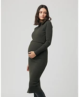 Ripe Maternity Nella Long Sleeve Rib Nursing Knit Dress Ivy