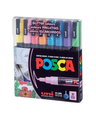 Posca Paint Fine Glitter Marker 8 Piece Color Set, 3 ml