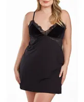 iCollection Layna Plus Velore and Velvet-Textured Lace Trimmed Chemise