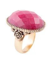 Barse Rosie Bronze and Genuine Faceted Raspberry Quartz Statement Ring