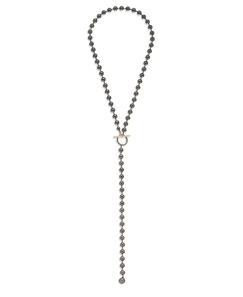 Steve Madden Ball Chain Y Necklace - Hematite, Gold