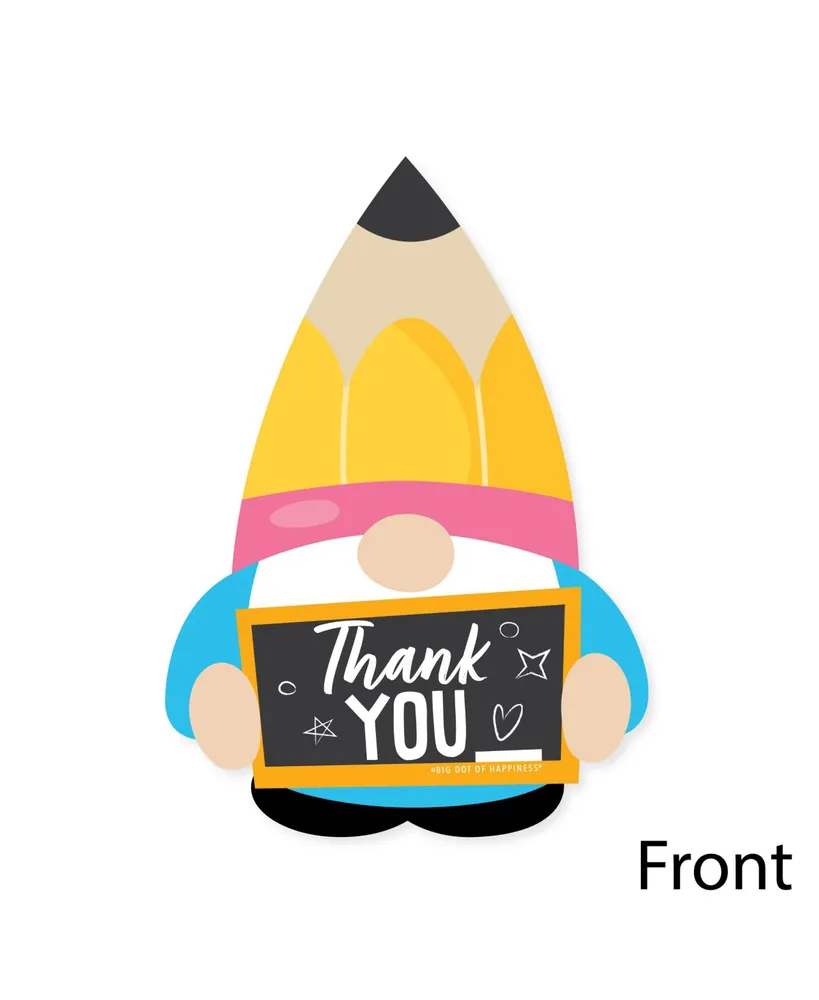 School Gnomes - Shaped Teacher Decor Thank You Note Cards with Envelopes 12 Ct