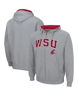 Men's Colosseum Heathered Gray Washington State Cougars Arch & Logo 3.0 Full-Zip Hoodie