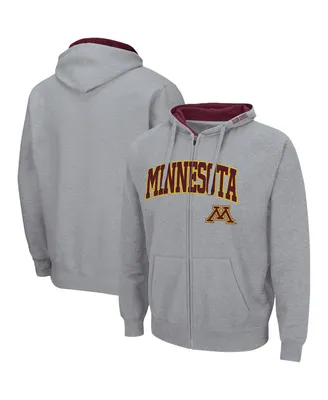 Men's Colosseum Heathered Gray Minnesota Golden Gophers Arch and Logo 3.0 Full-Zip Hoodie