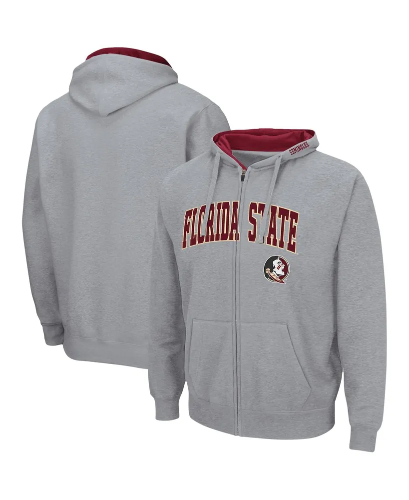 Men's Colosseum Heathered Gray Florida State Seminoles Arch and Logo 3.0 Full-Zip Hoodie