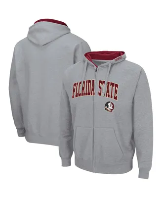 Men's Colosseum Heathered Gray Florida State Seminoles Arch and Logo 3.0 Full-Zip Hoodie