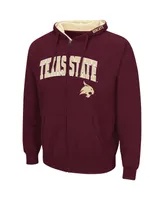 Men's Colosseum Maroon Texas State Bobcats Arch and Logo 3.0 Full-Zip Hoodie