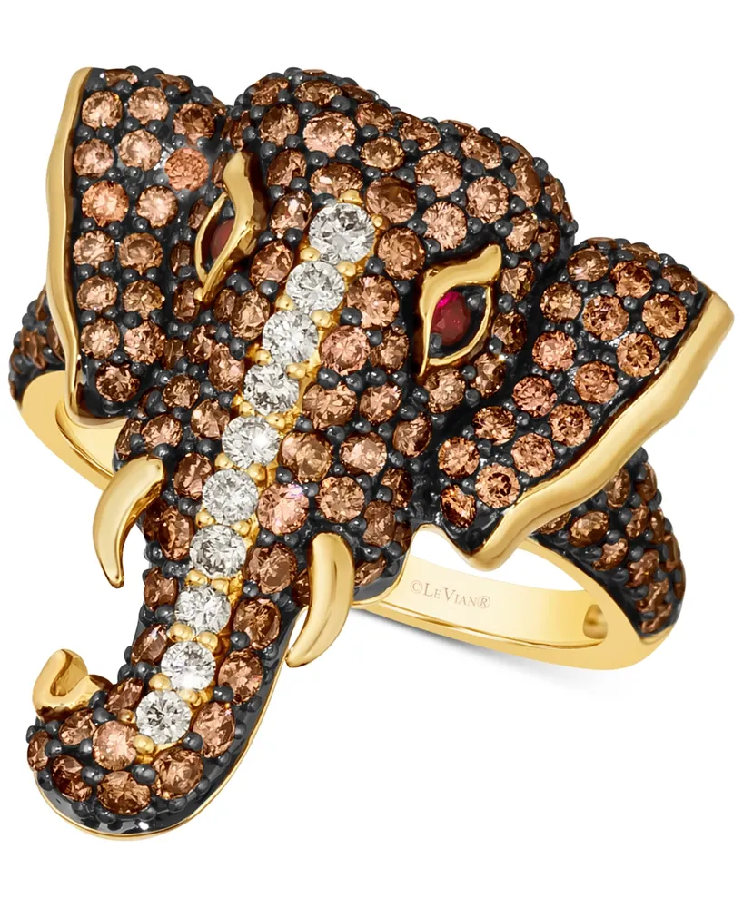 Le Vian Diamond (2 ct. t.w.) & Passion Ruby Accent Elephant Ring 14k Gold