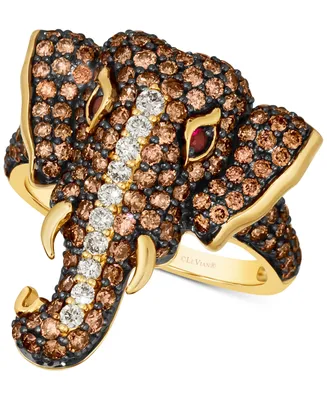 Le Vian Diamond (2 ct. t.w.) & Passion Ruby Accent Elephant Ring in 14k Gold