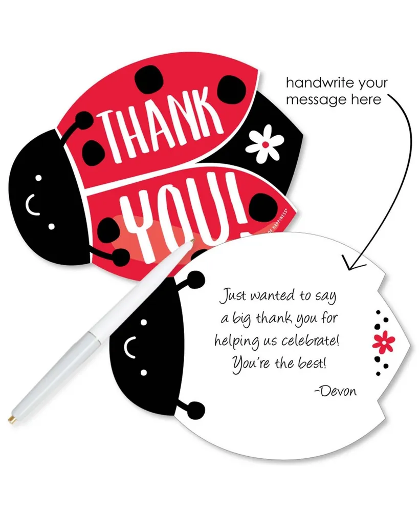 Happy Little Ladybug - Party Shaped Thank You Note Cards with Envelopes - 12 Ct