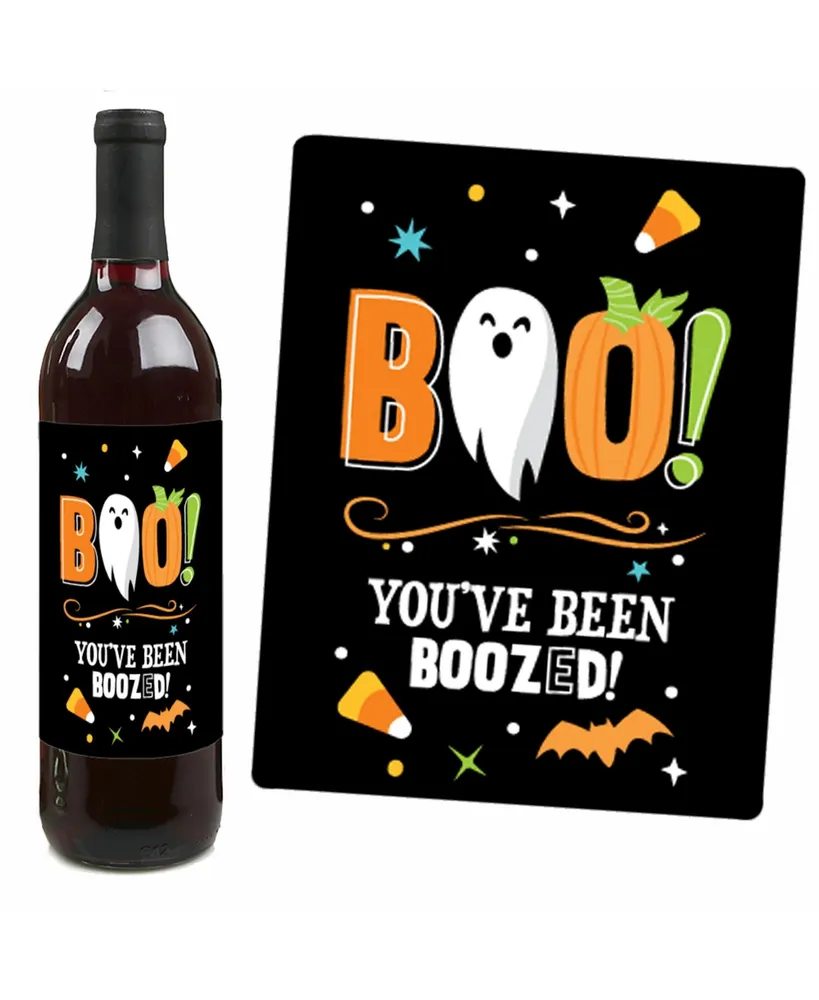 Big Dot of Happiness You've Been Boozed - Ghost Halloween Party Decorations for Women and Men - Wine Bottle Label Stickers - Set of 4
