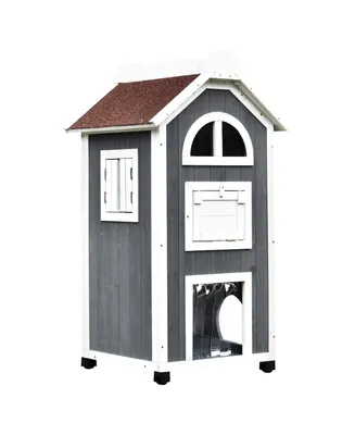 Wood Cat Condo Furniture 2-Floor Pet Shelter Grey and White, 43" H