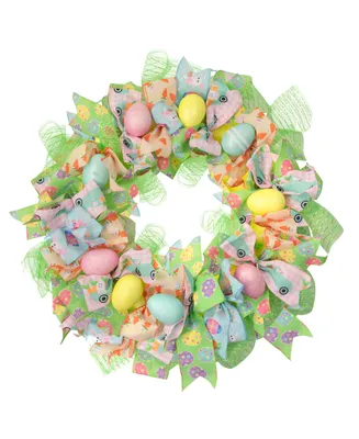 Northlight 22" Pastel Easter Egg and Ribbons Wreath Unlit