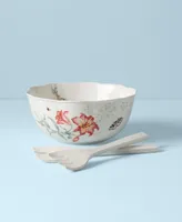 Lenox Butterfly Meadow Salad Bowl with Wooden Servers