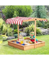Kids Sandbox with Cover and Adjustable Canopy Seats Plastic Basins