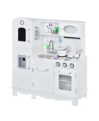 Qaba Children's Kitchen Playstation with Storage Cabinets and Ovens, White