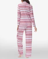 Beautyrest Women's Printed Long Sleeve Notch-Collar Pajama Set, 2 Piece