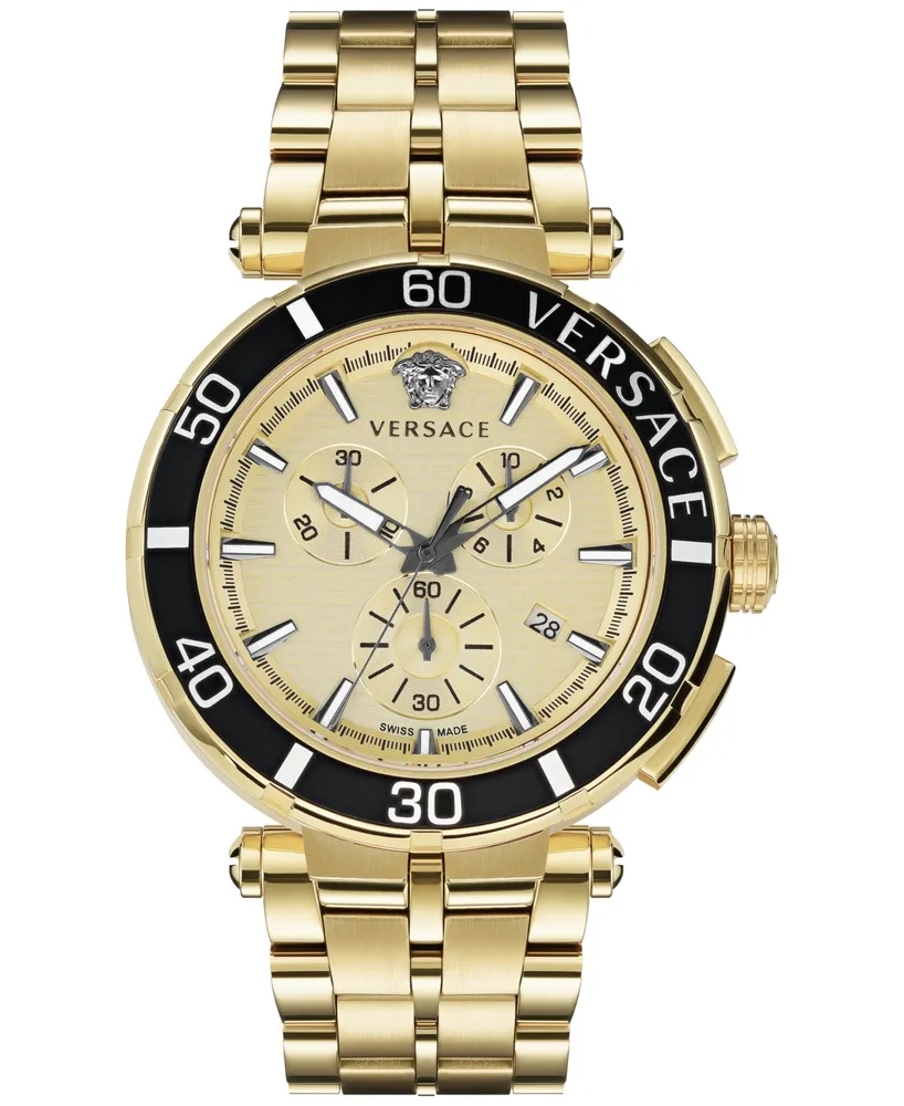 Versace Men's Chronograph Greca Gold Ion Plated Bracelet Watch 45mm
