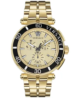 Versace Men's Chronograph Greca Gold Ion Plated Bracelet Watch 45mm