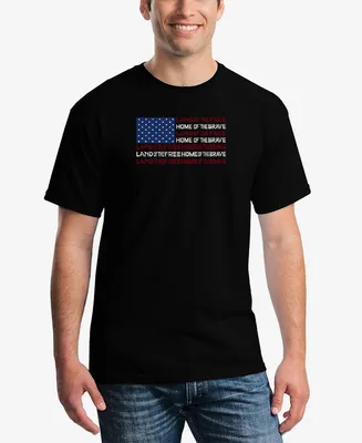 La Pop Art Men's Land of the Free American Flag Word Short Sleeve T-shirt