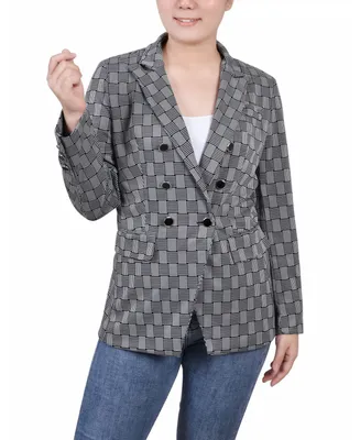 Ny Collection Petite Printed Double Breasted Blazer