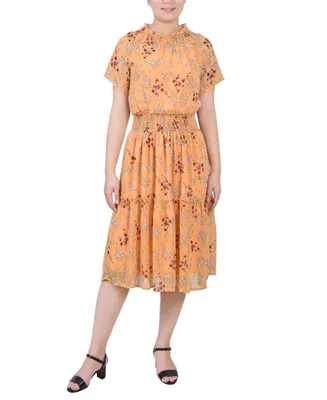 Ny Collection Petite Short Sleeve Smocked Waist Dress