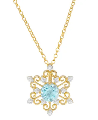 Blue Topaz Snowflake 18" Pendant Necklace (1 ct. t.w.) in Sterling Silver & 14k Gold-Plate
