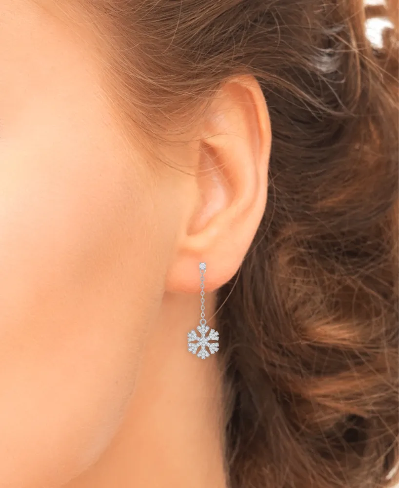 Lab-grown White Sapphire Snowflake Drop Earrings (1-1/10 ct. t.w.) in Sterling Silver