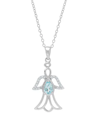 Blue Topaz (1/2 ct. t.w.) & Cubic Zirconia Openwork Angel 18" Pendant Necklace in Sterling Silver