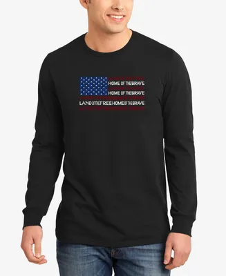 La Pop Art Men's Land of the Free American Flag Word Long Sleeves T-shirt