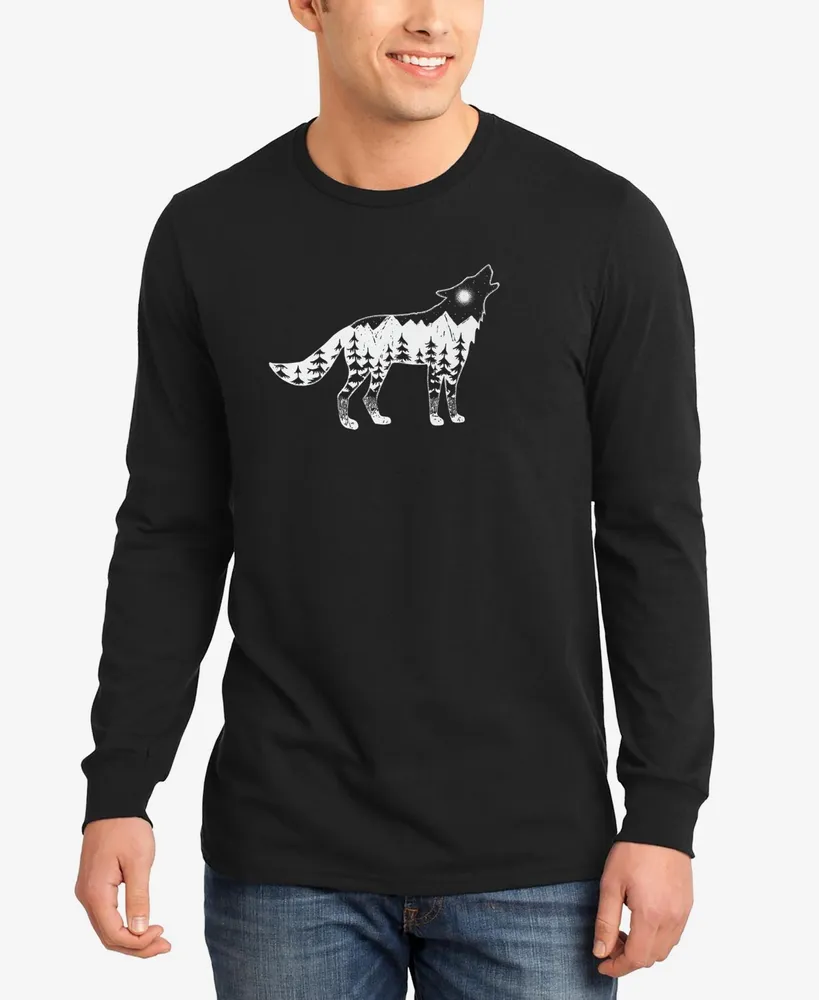 La Pop Art Men's Howling Wolf Word Long Sleeves T-shirt