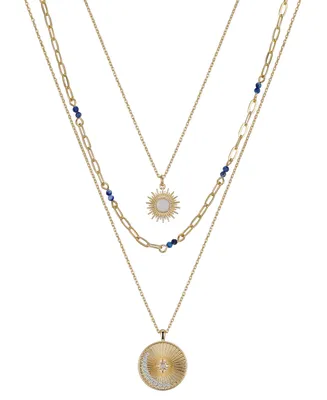 Unwritten Lapis and Cubic Zirconia Star, Moon and Sun Pendant Necklace Set, 3 piece - Gold Flash