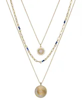 Unwritten Lapis and Cubic Zirconia Star, Moon and Sun Pendant Necklace Set, 3 piece - Gold Flash
