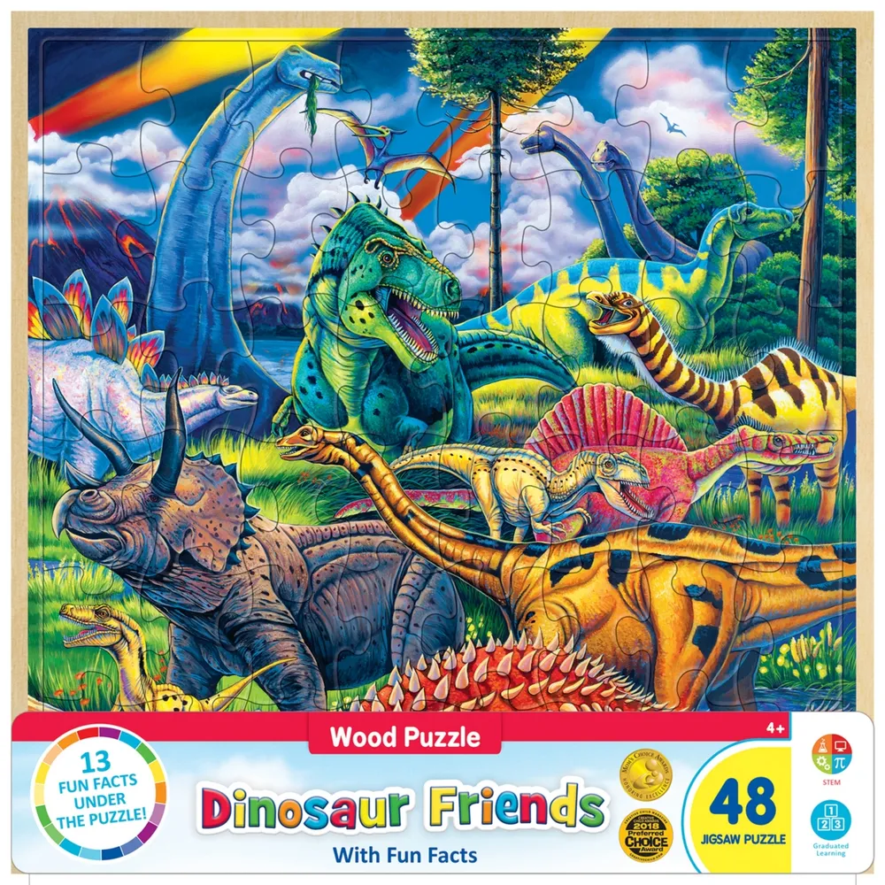 Masterpieces Wood Fun Facts - Dinosaur Friends 48 Piece Wood Puzzle