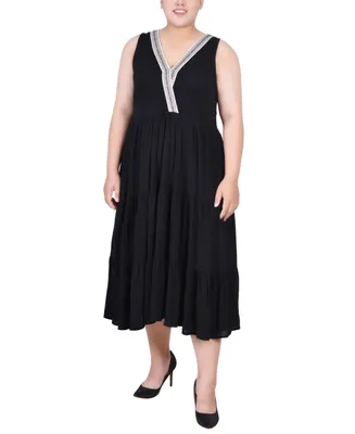 Ny Collection Plus Sleeveless Surplice Tiered Dress