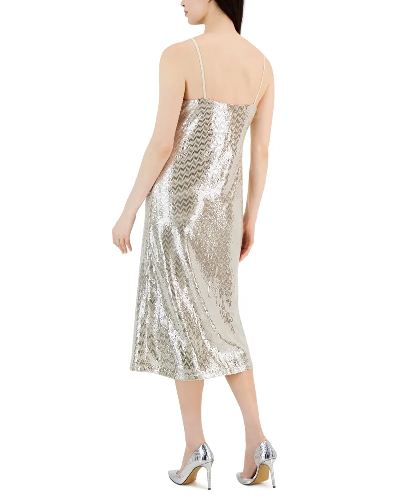 Anne Klein Women's Sleeveless Stretch Sequin Midi Slip Dress