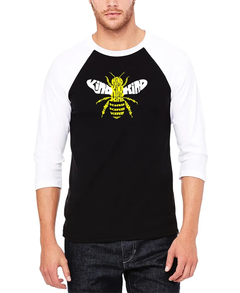 La Pop Art Men's Raglan Baseball 3/4 Sleeve Bee Kind Word T-shirt