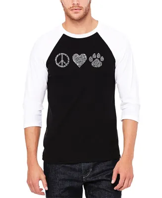 La Pop Art Men's Raglan Baseball 3/4 Sleeve Peace Love Cats Word T-shirt