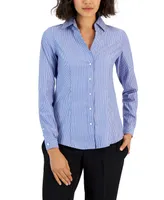 Jones New York Women's Striped Easy Care Button Up Long Sleeve Blouse