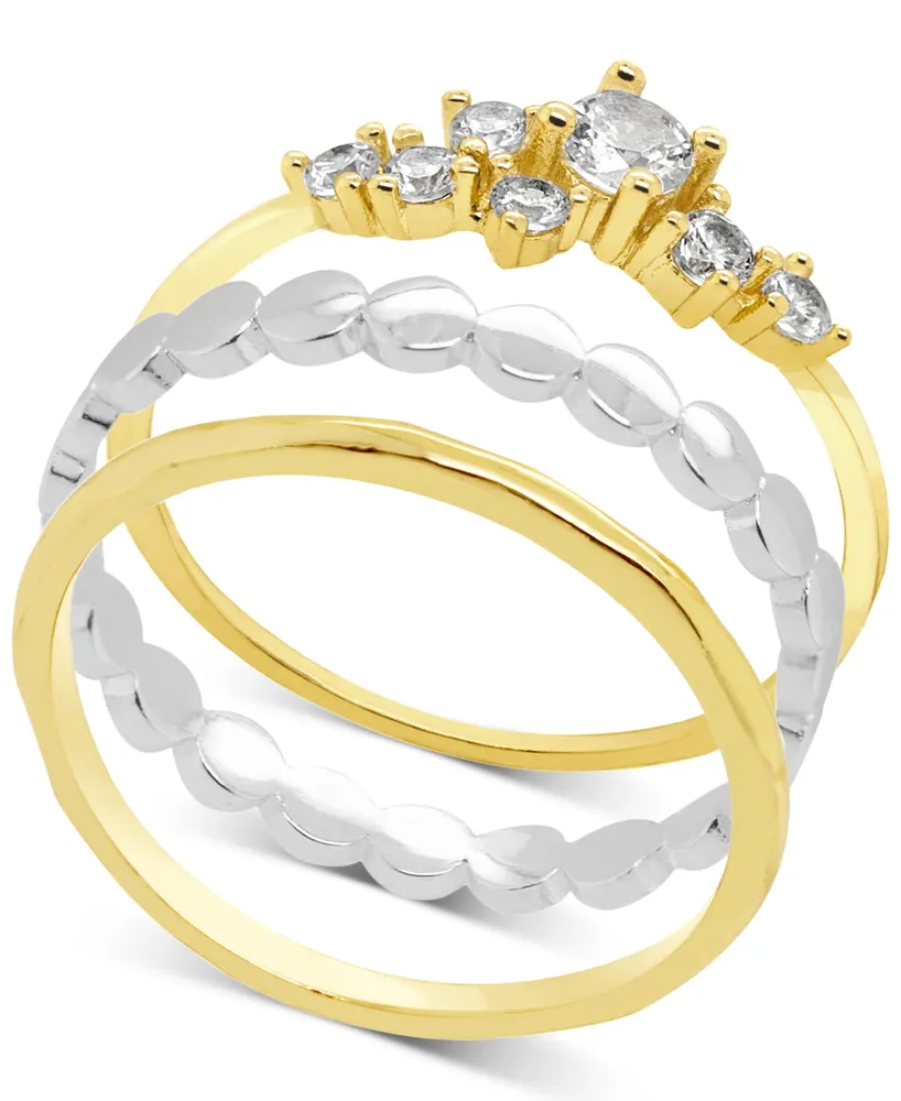 And Now This Two-Tone 3-Pc. Set Cubic Zirconia & Textured Stack Rings