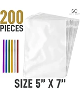 200 Pack Candy Treat Cellophane Bags - 5x7 Thick Plastic Candy Bags with Ties for Goodie Bags