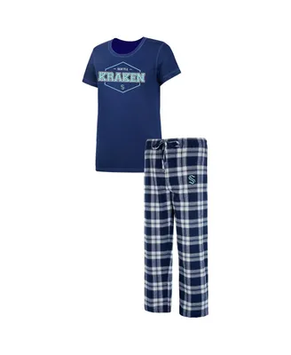 Women's Concepts Sport Deep Sea Blue, Gray Seattle Kraken Badge T-shirt and Pants Sleep Set