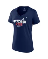 Women's Fanatics Navy Atlanta Braves 2022 Postseason Locker Room V-Neck T-shirt